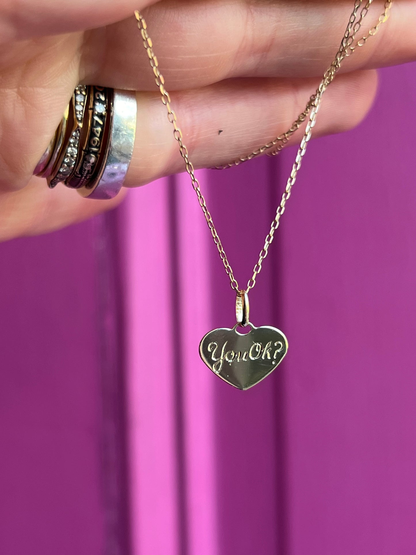 14k check-in text charm set - “You Ok?” Hearts