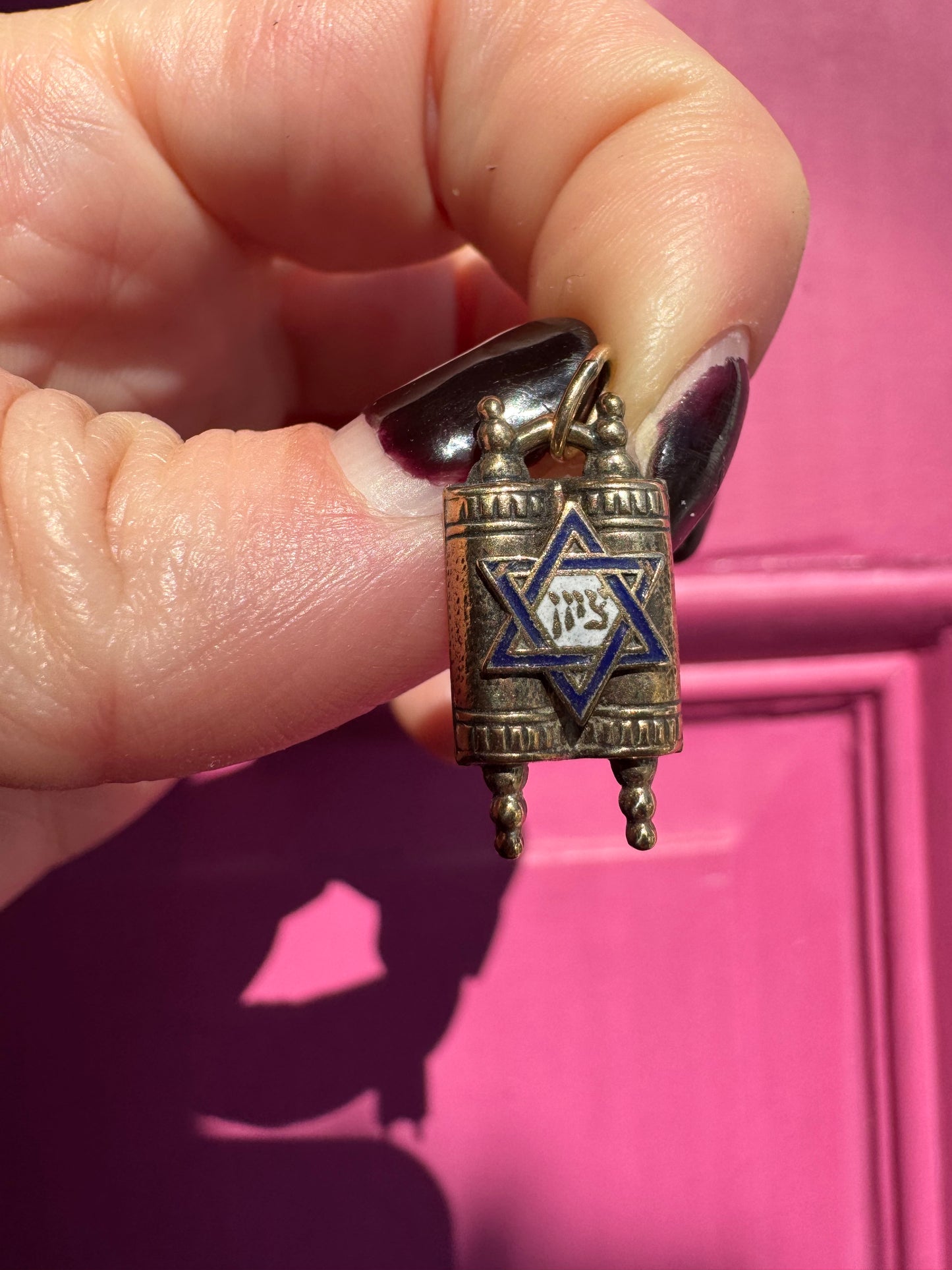 14k enamel Torah scroll charm