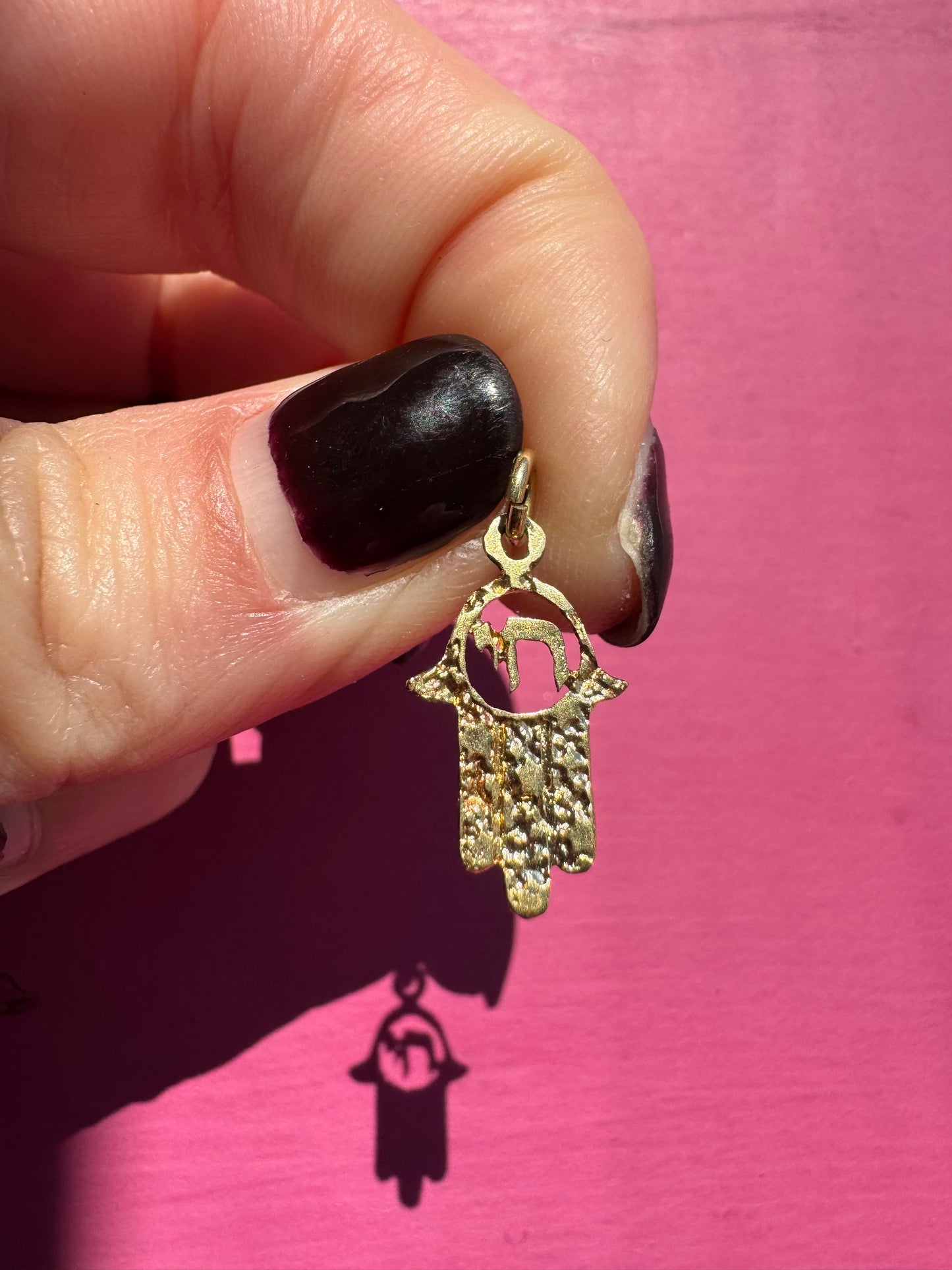 14k hamsa with chai charm