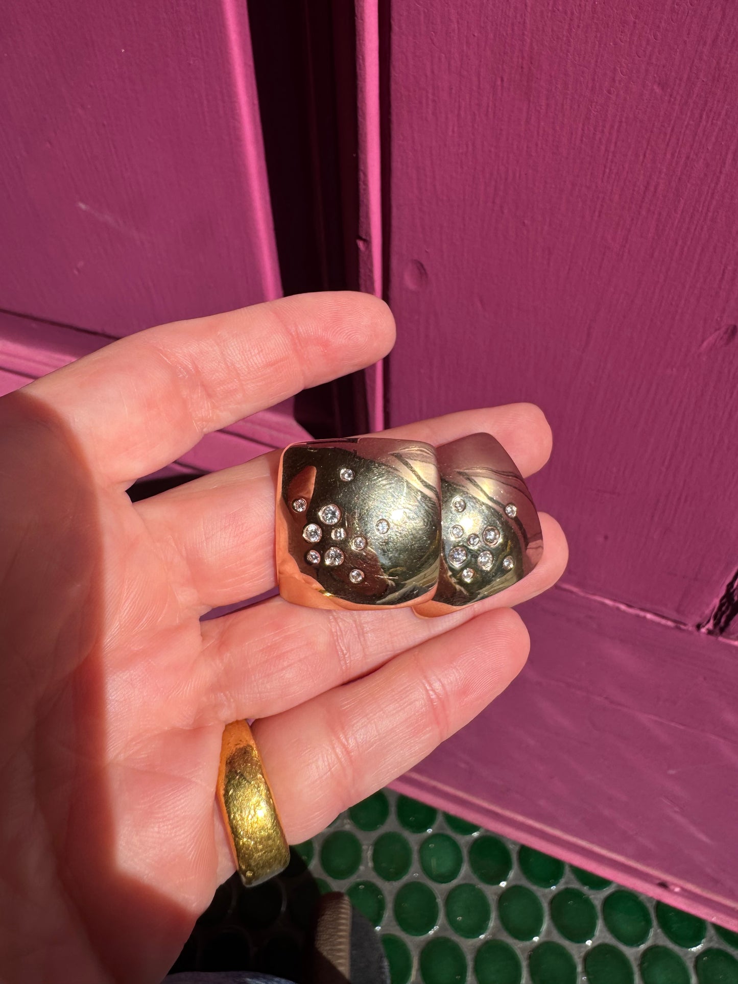 14k Square earrings with Diamonds