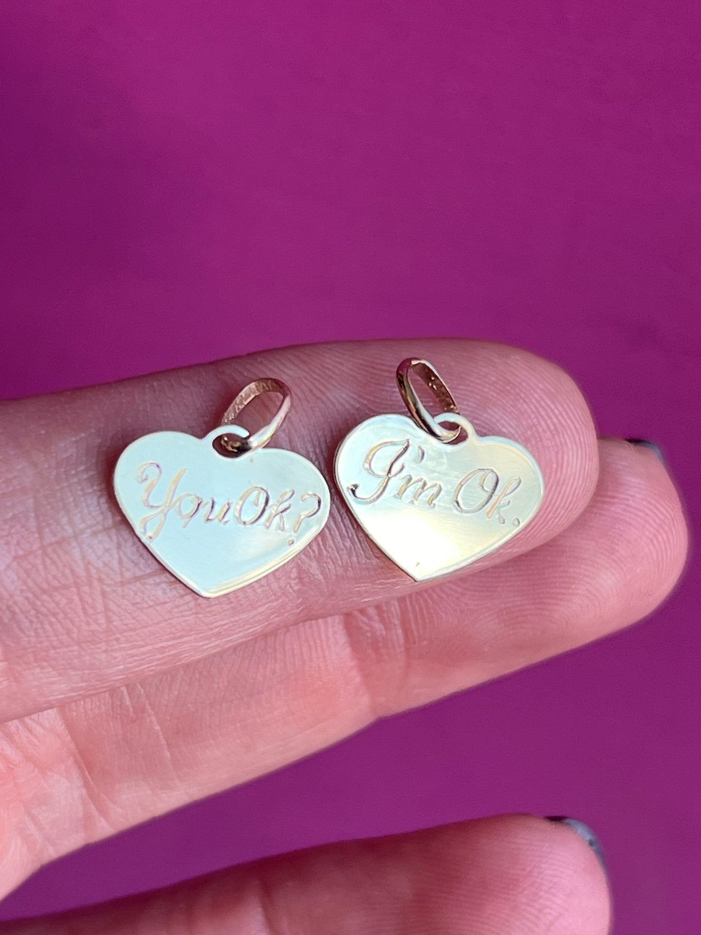 14k check-in text charm set - “You Ok?” Hearts