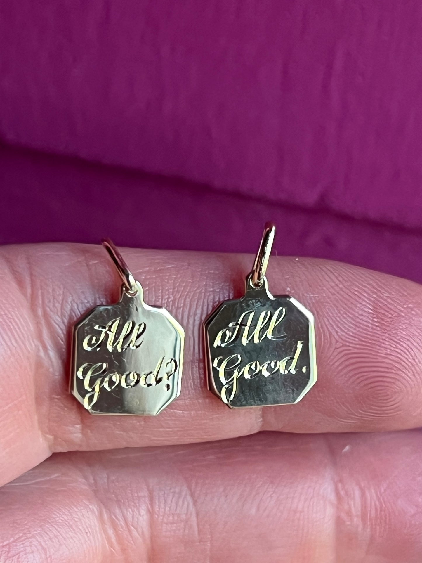 “All Good?” Octagon check-in text charm set