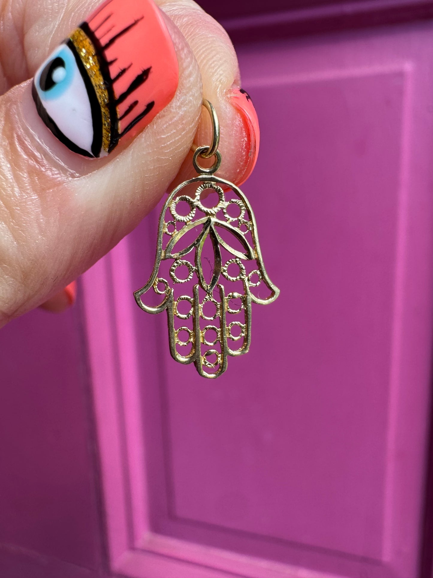 14k filigree hamsa charm