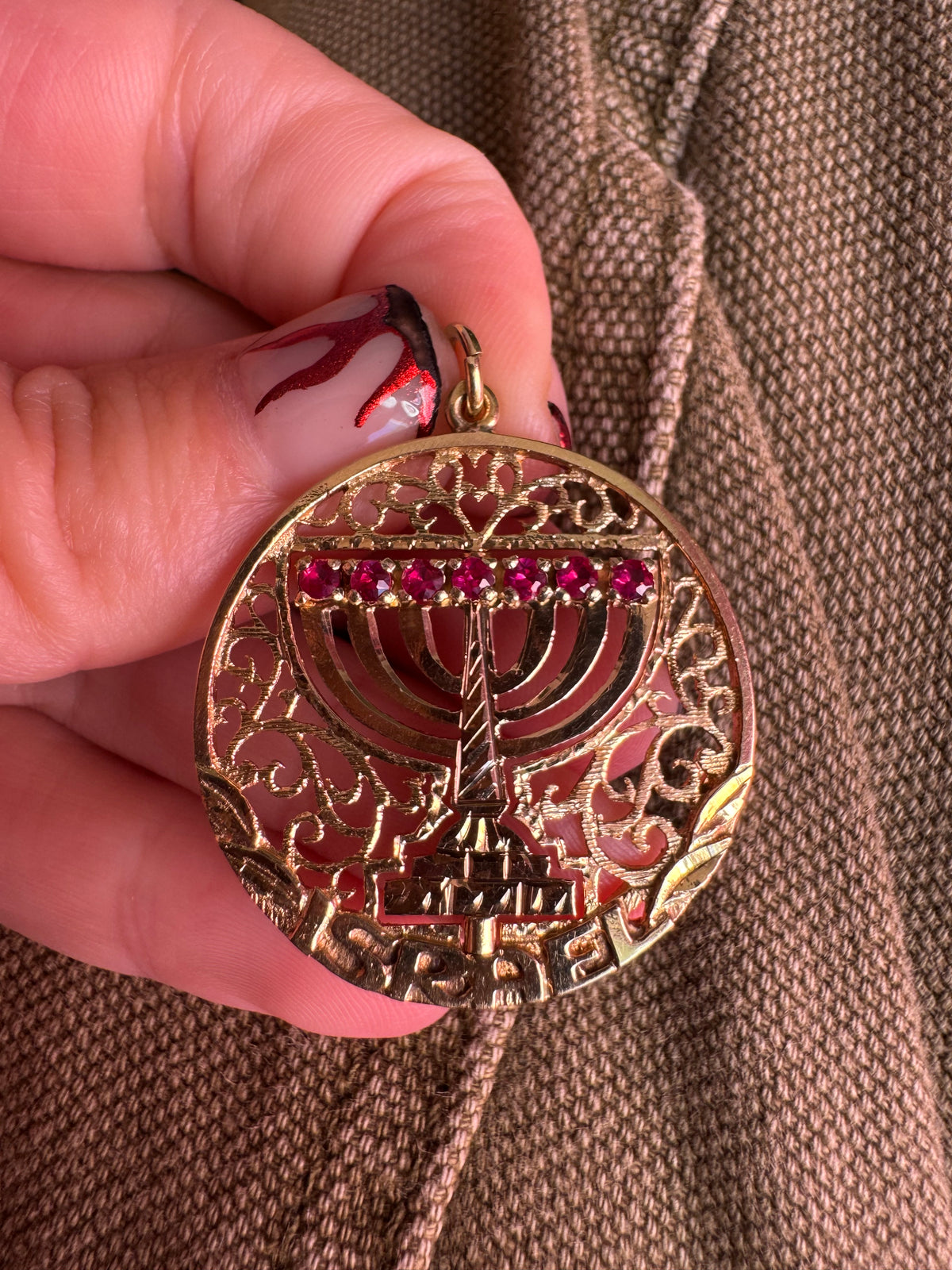 14k reversible menorah pendant