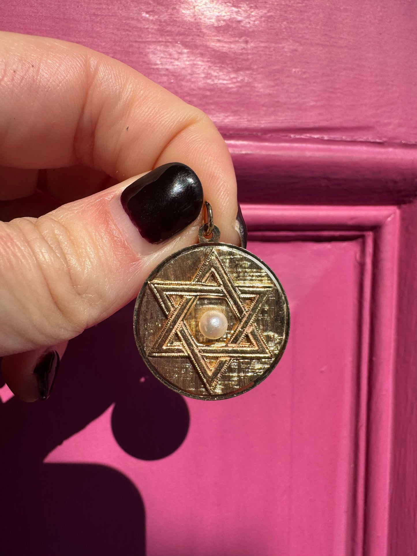 14k pearl Star of David medallion