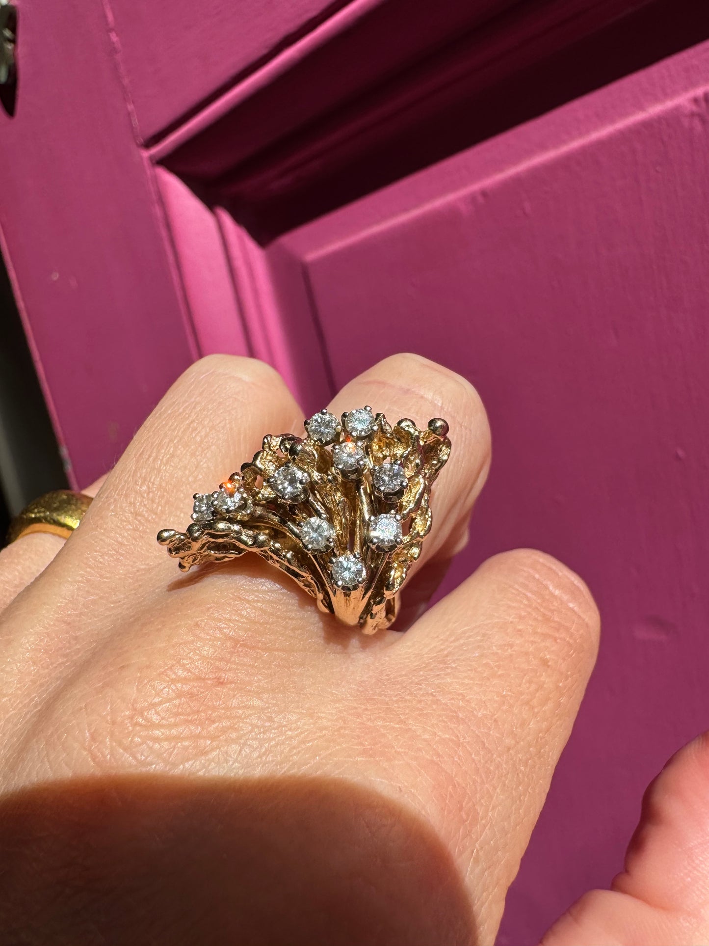 14k Diamond cluster Ring