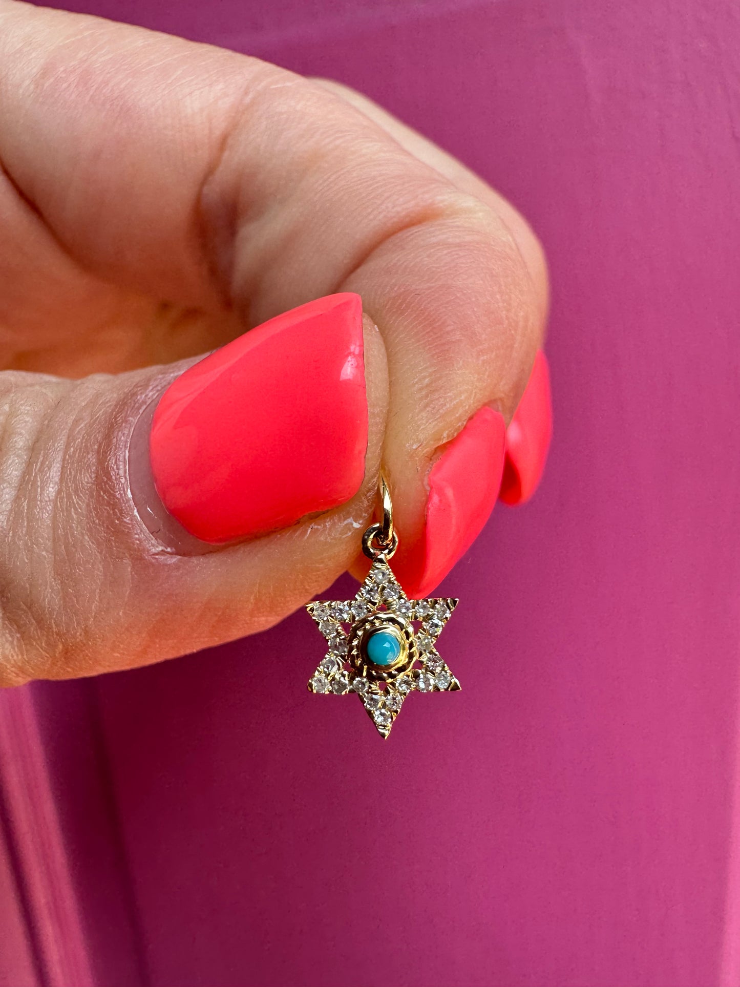 14k diamond and turquoise mini Star of David charm