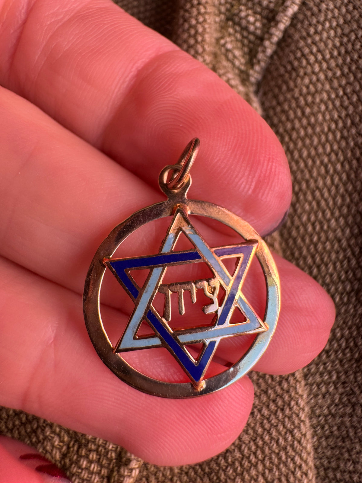 14k enamel Star of David Zion charm
