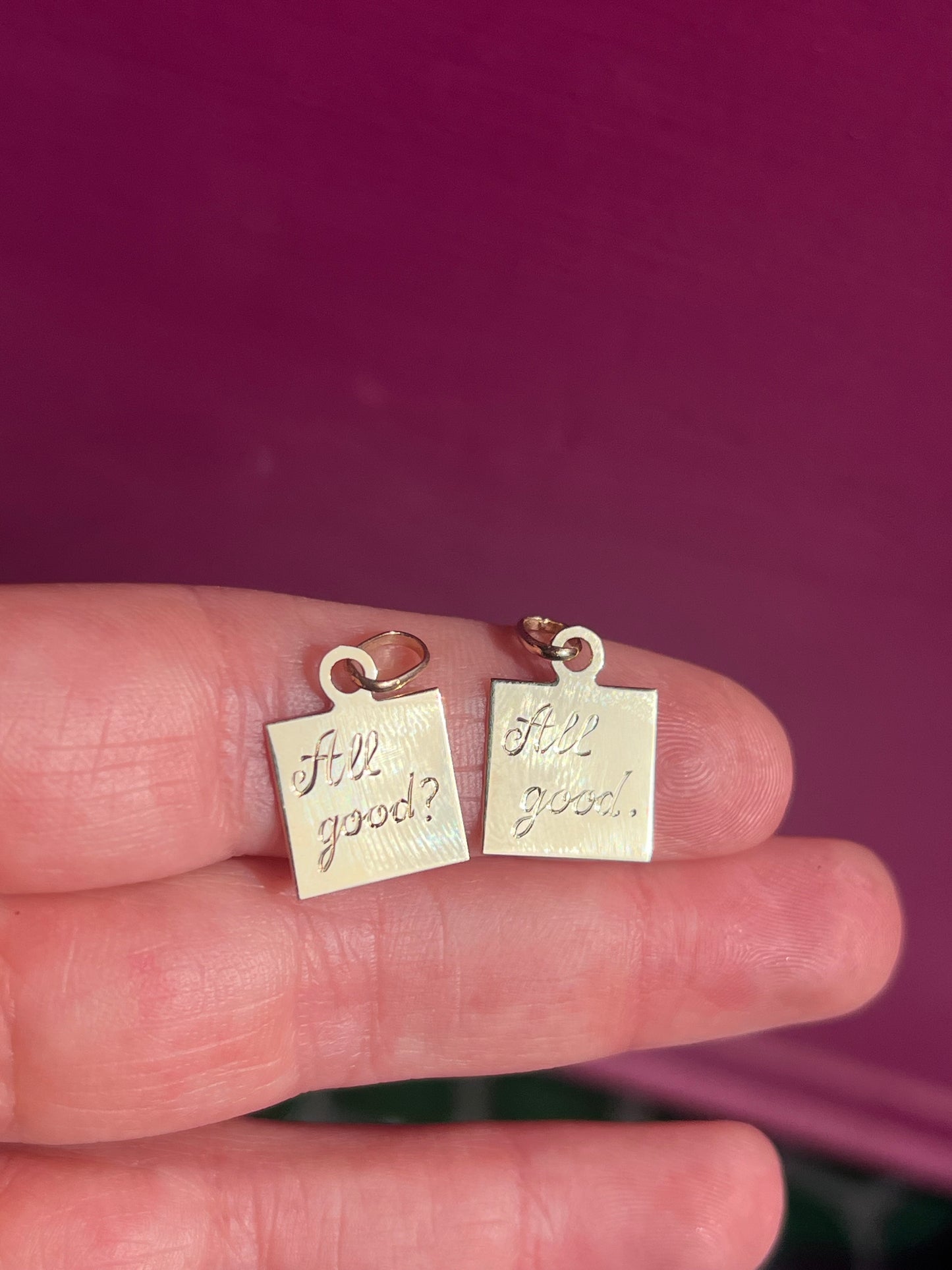 14k check-in text charm set - “All Good?” Squares