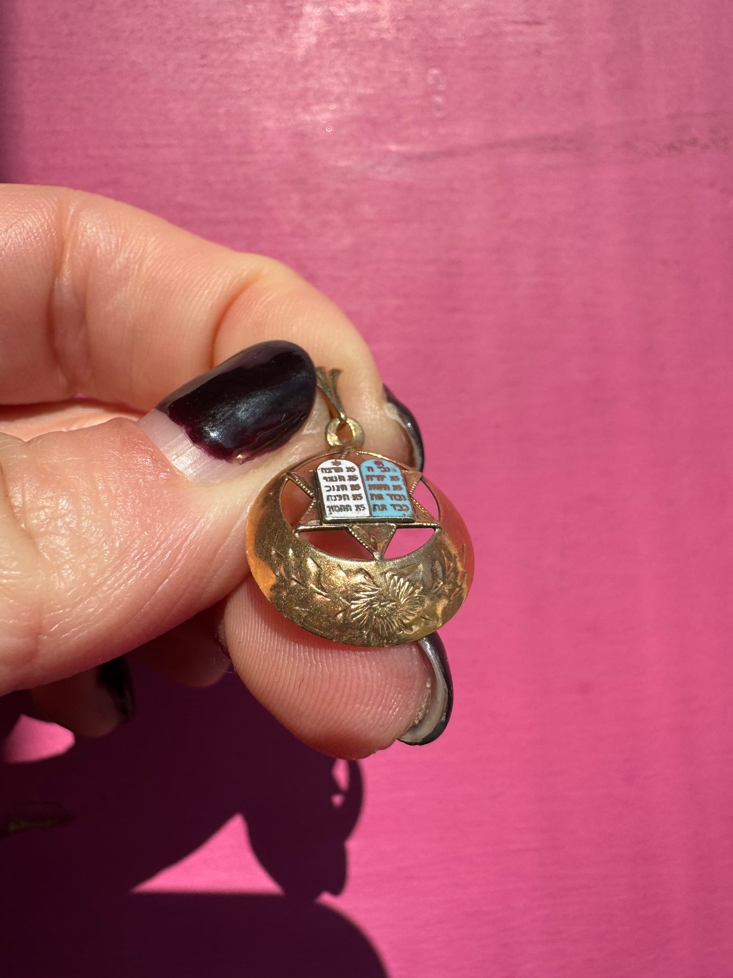 14k enamel tablets Judaica charm