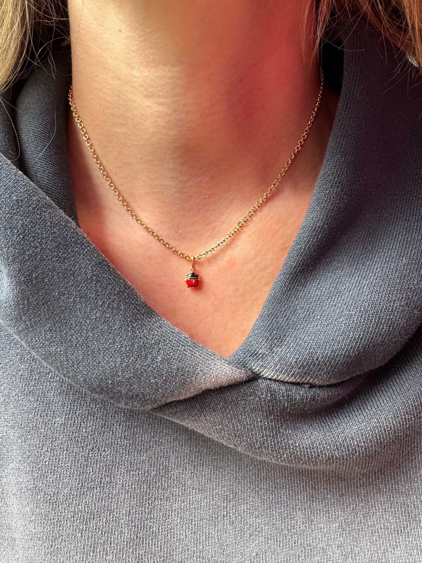 14k enamel ladybug charm - small