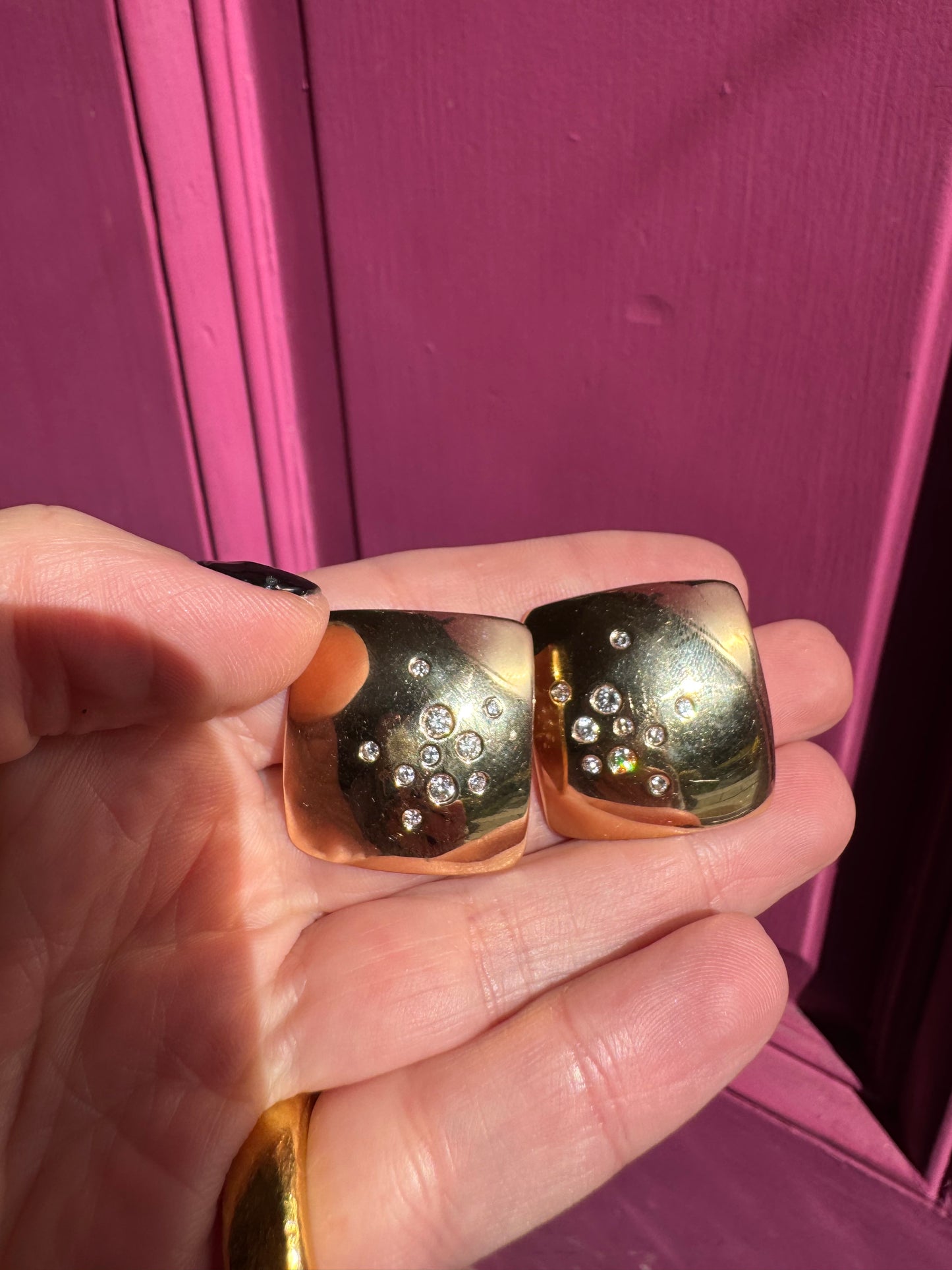 14k Square earrings with Diamonds