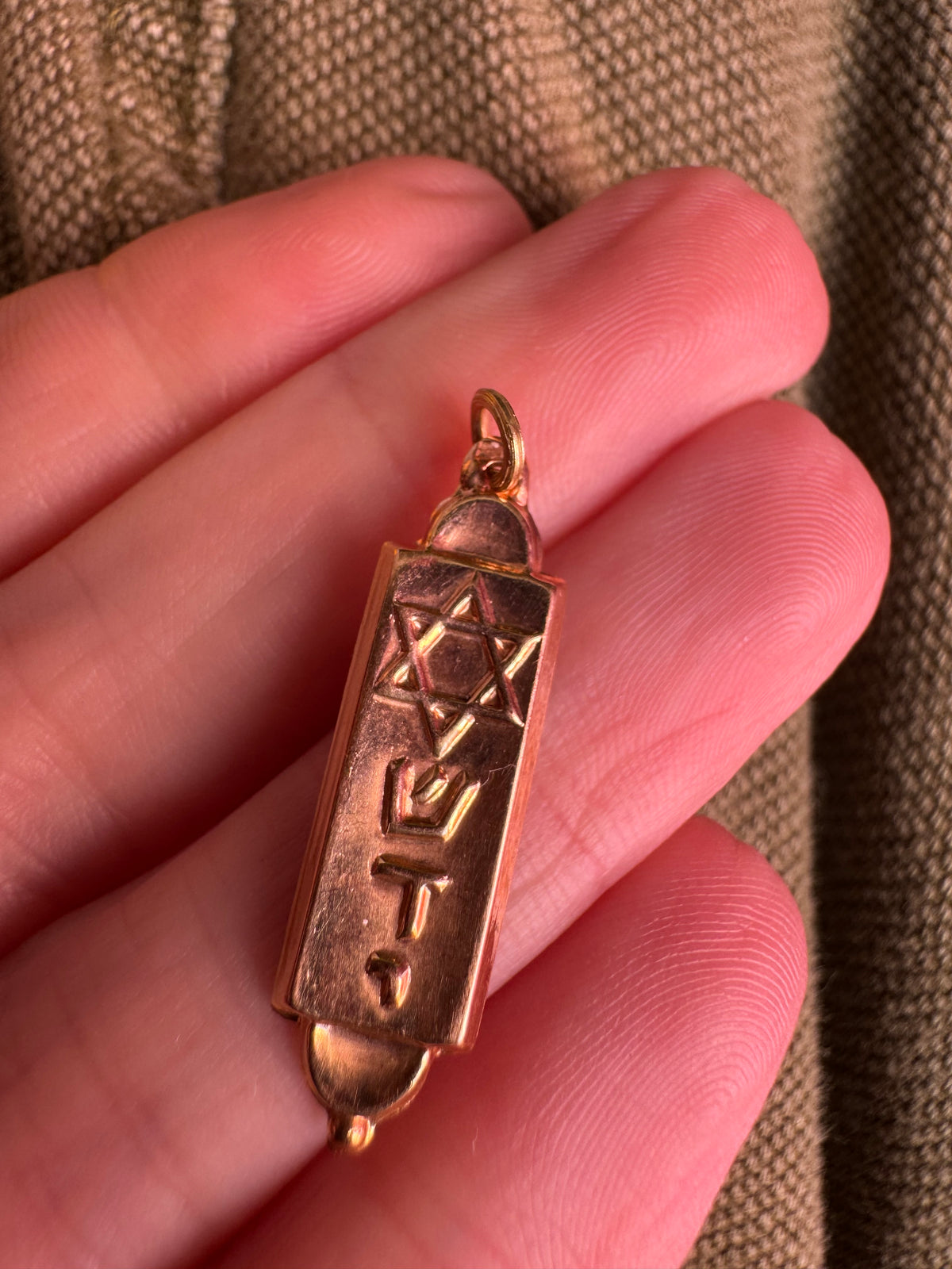 14k mezuzah charm with scroll