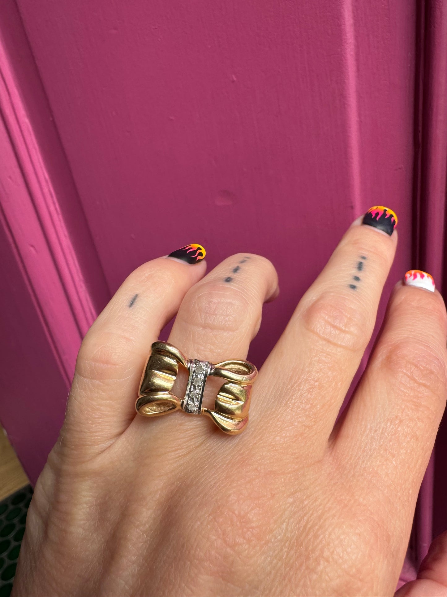 14K Bow Ring with Diamonds