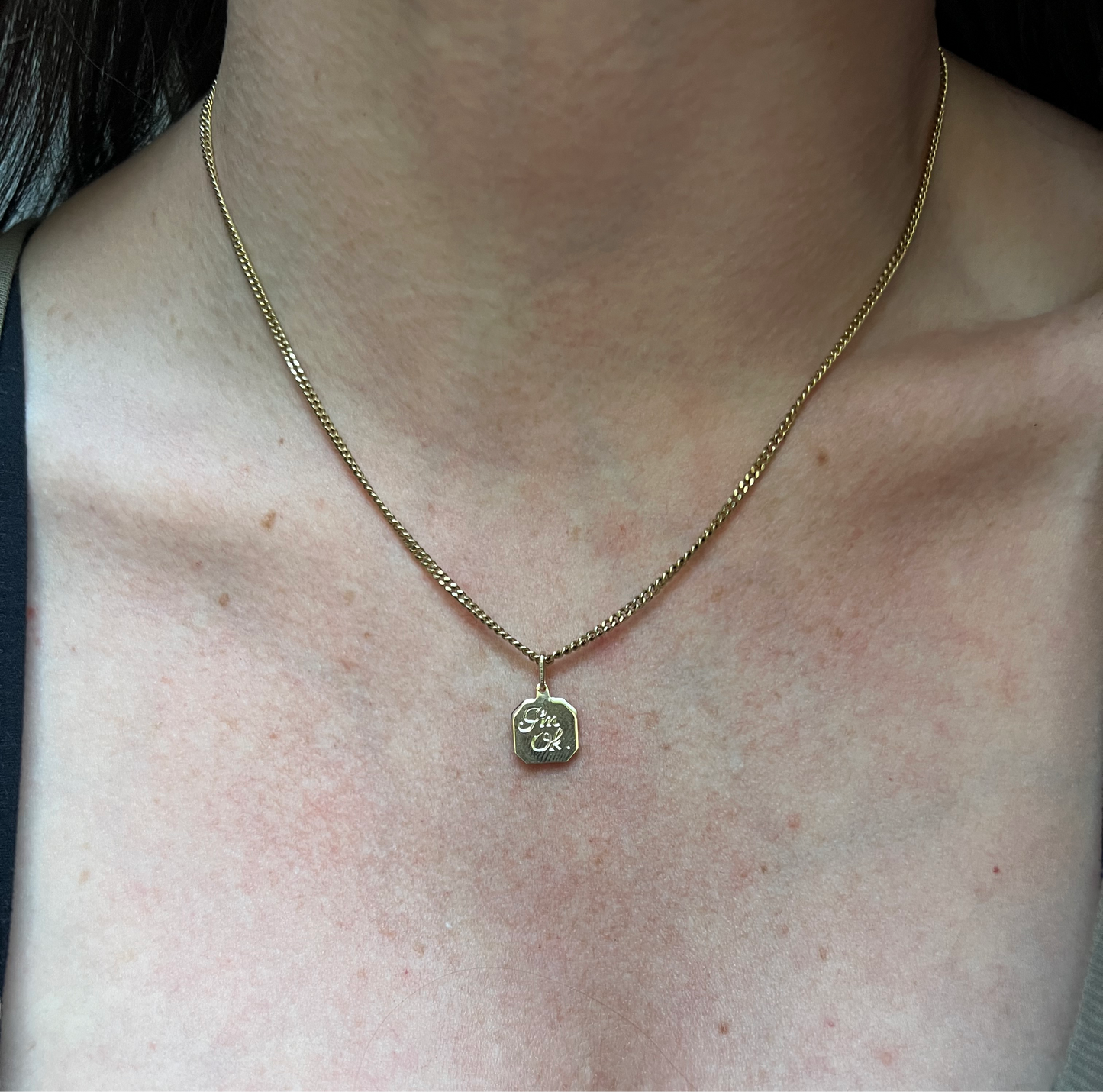 14k “You ok?” Octagon check-in text charm set