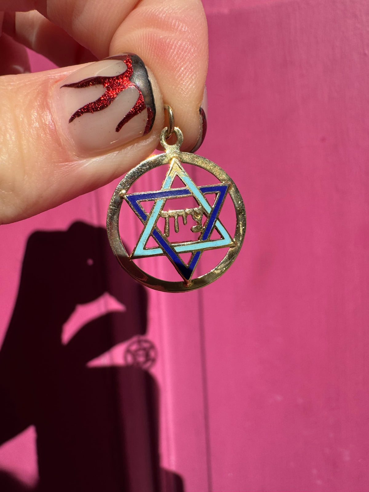 14k enamel Star of David Zion charm