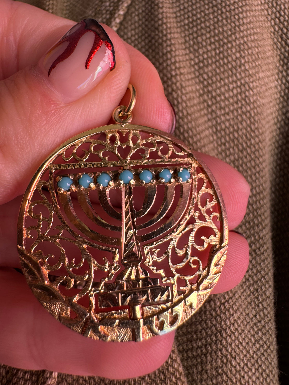14k reversible menorah pendant
