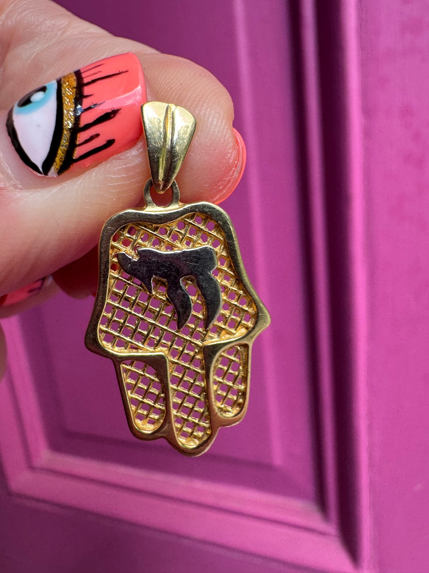14k hamsa with chai charm