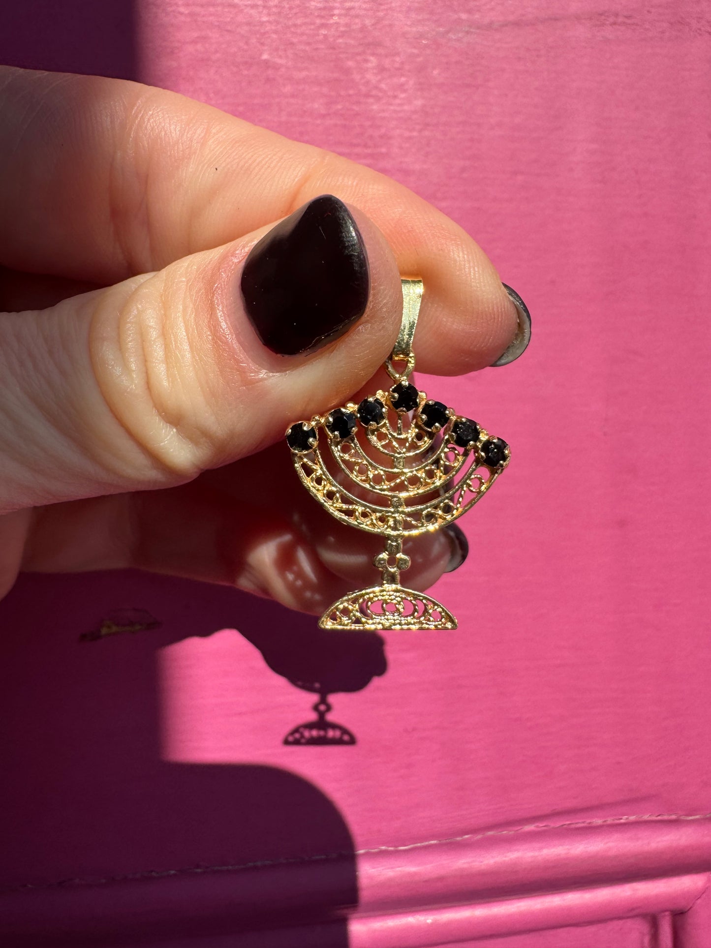 14k ruby and sapphire menorah charm