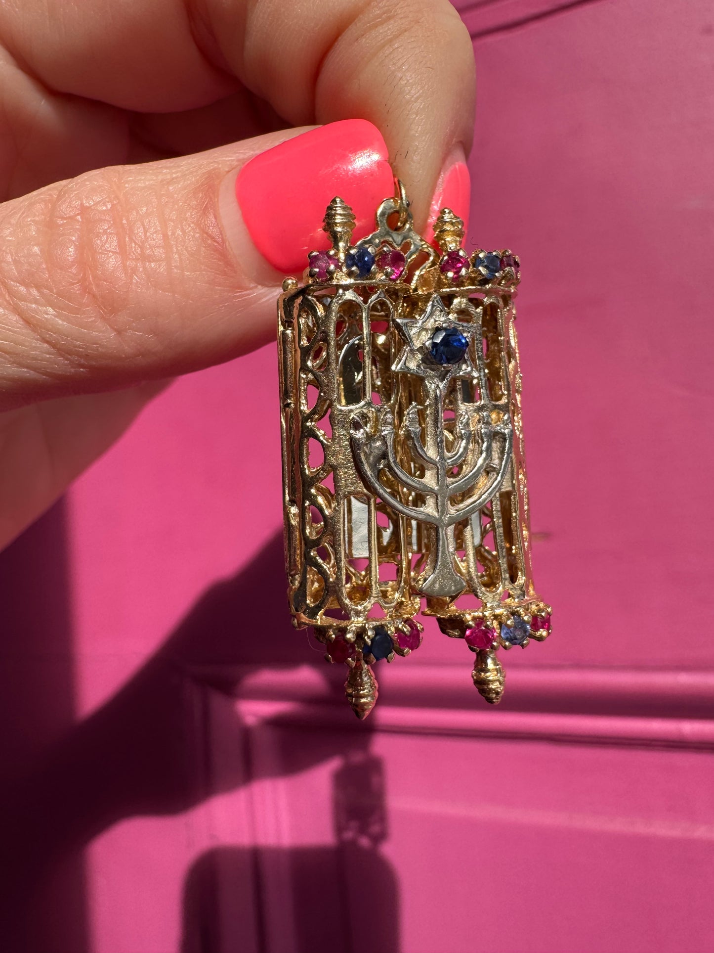 14k sapphire and ruby articulating Torah Ark