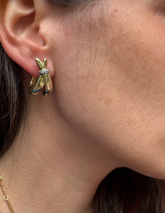 14K Gold j hoop earrings w/Diamonds