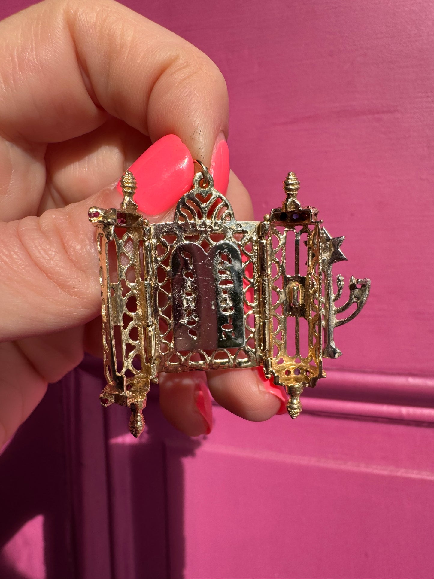 14k sapphire and ruby articulating Torah Ark