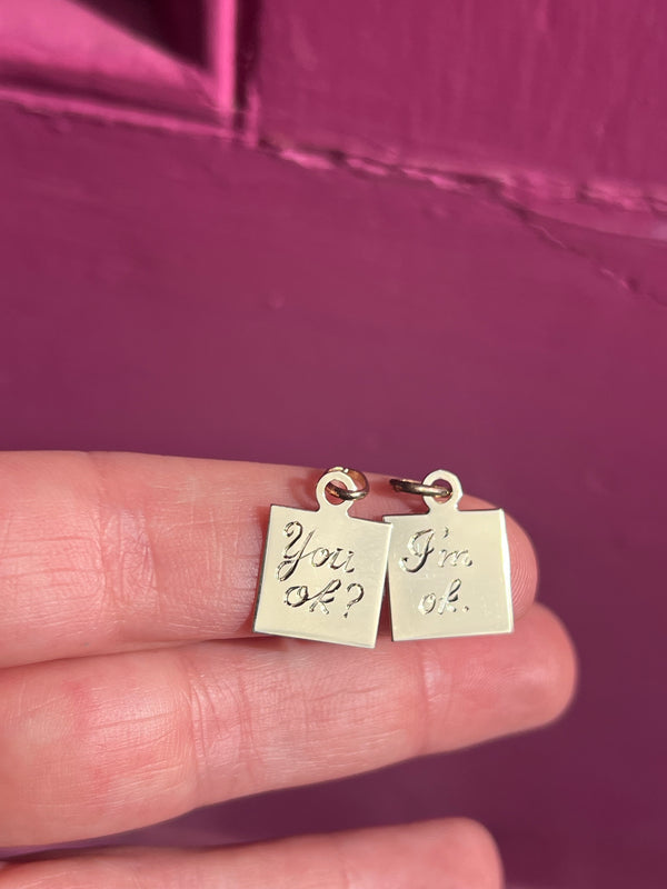 14k check-in text charm set - “You Ok?” Squares – Pennyweight Prizefighter