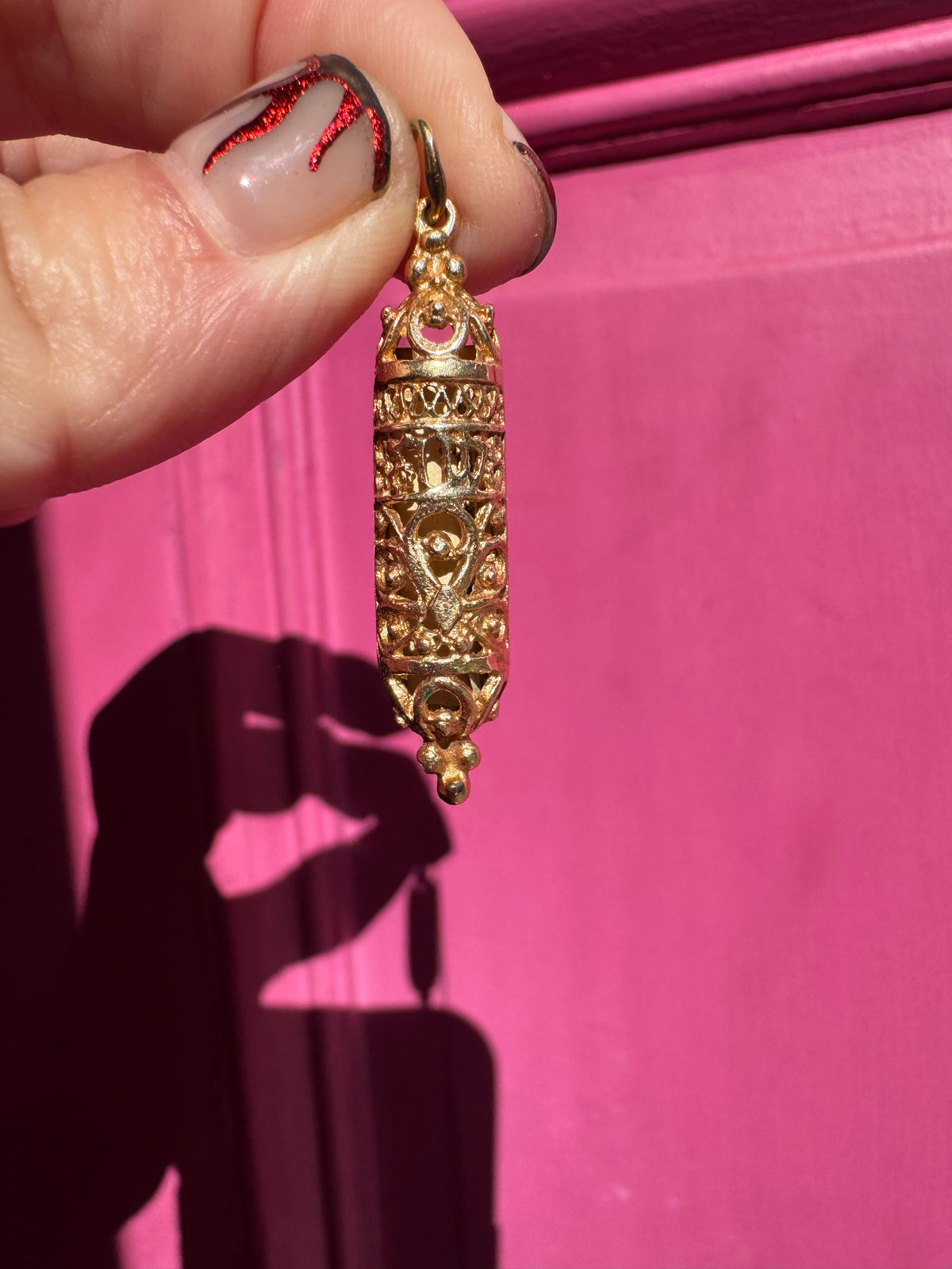 14k ornate mezuzah charm