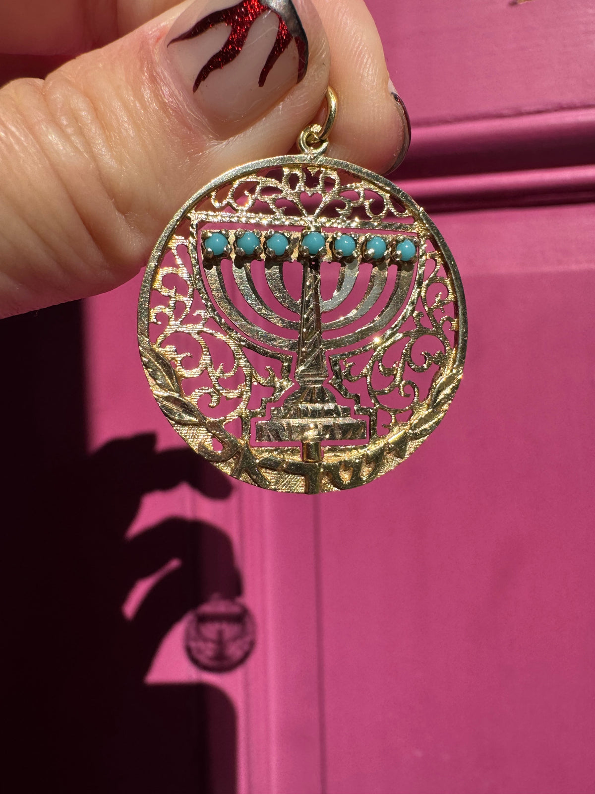 14k reversible menorah pendant