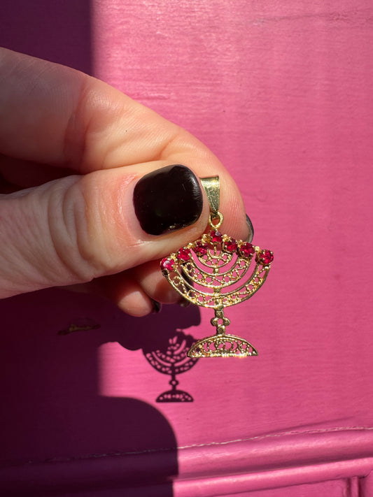 14k ruby and sapphire menorah charm