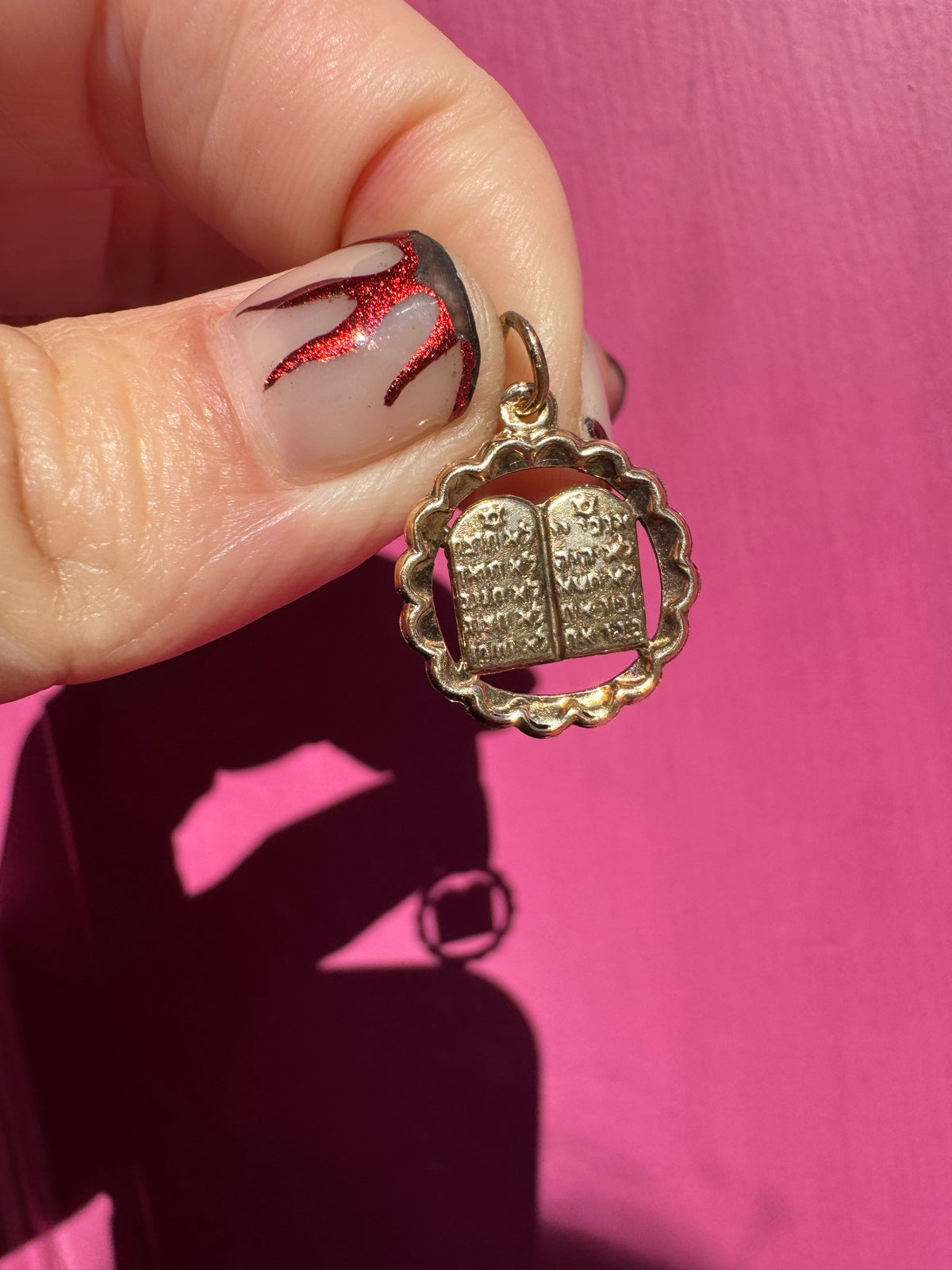 14k Hebrew tablets charm in frame