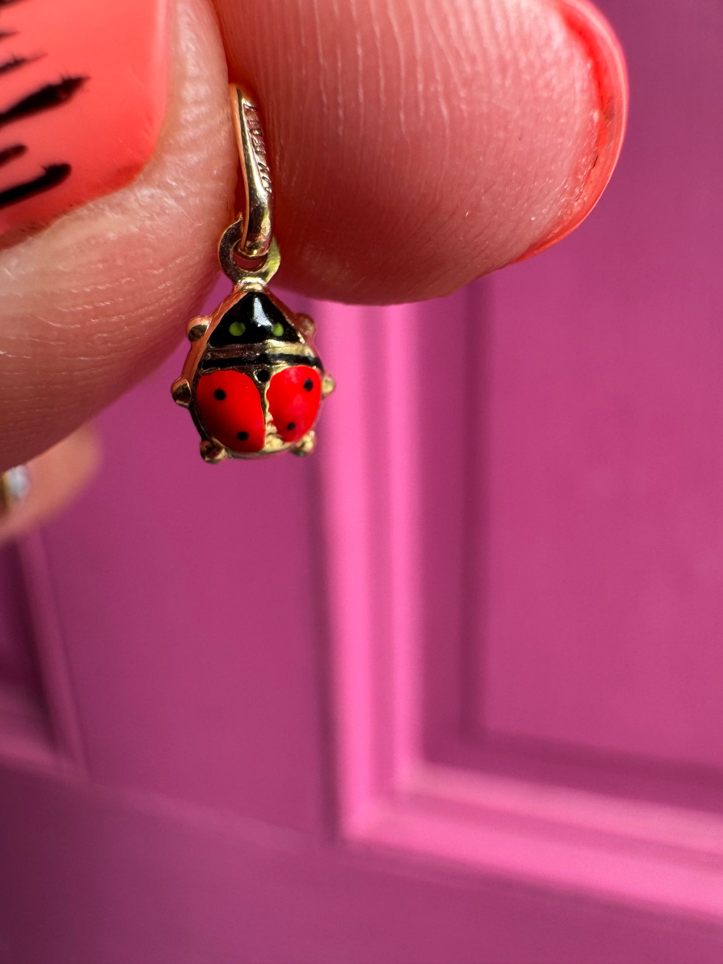14k enamel ladybug charm - teeny size