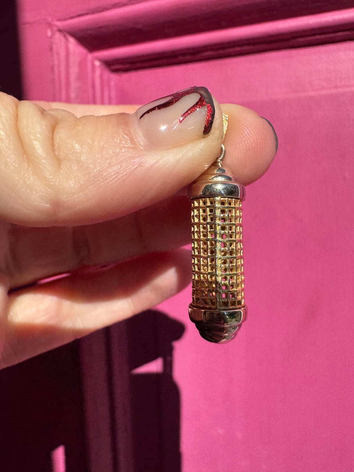 14k two tone mezuzah charm