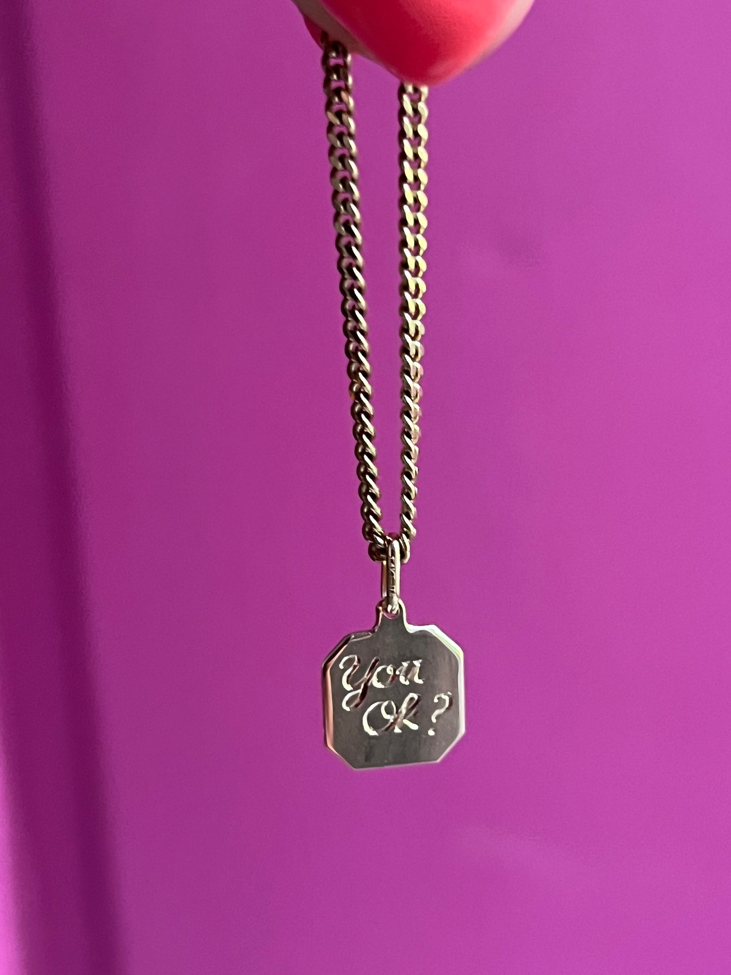 14k “You ok?” Octagon check-in text charm set