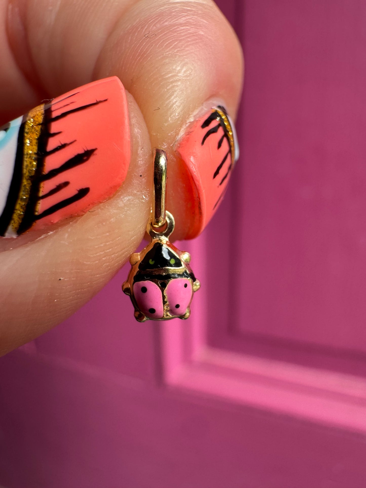 14k enamel ladybug charm - teeny size