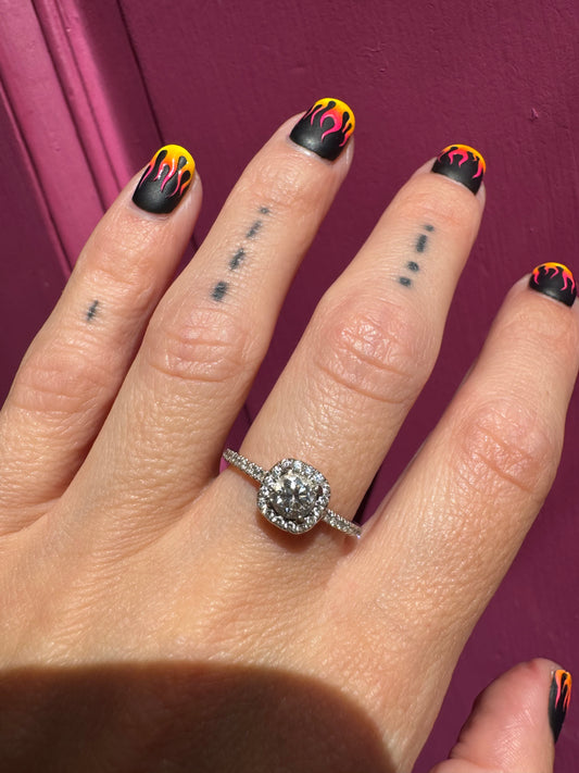 14K Diamond solitaire with halo Ring