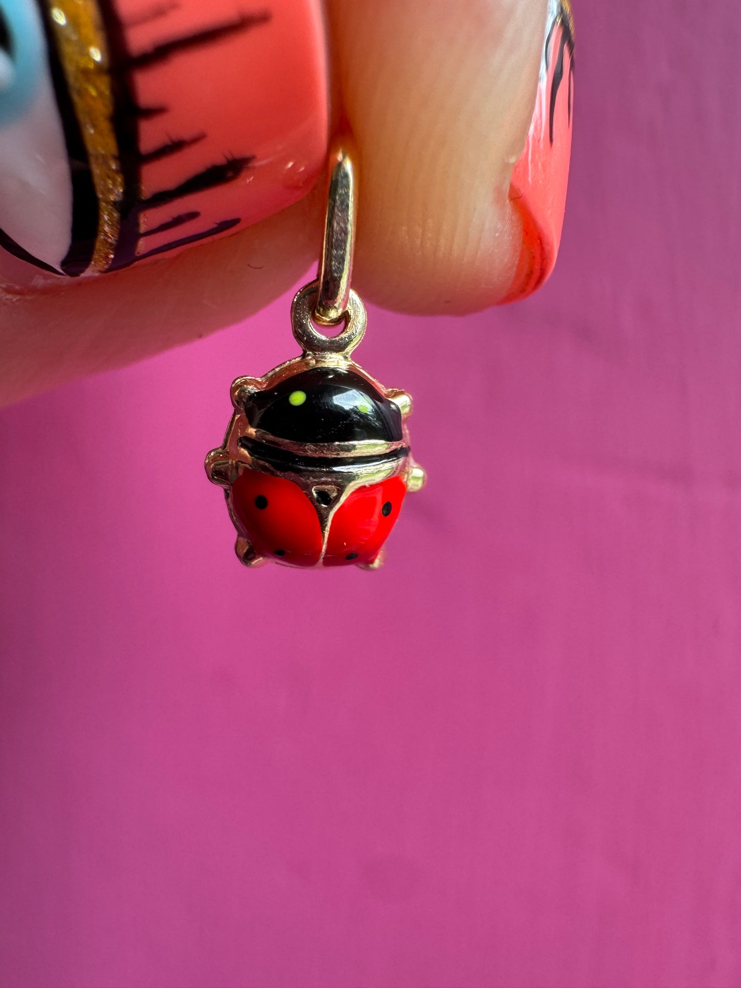 14k enamel ladybug charm - small