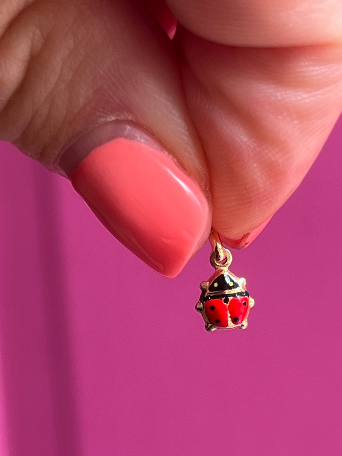 14k enamel ladybug charm - smaller size