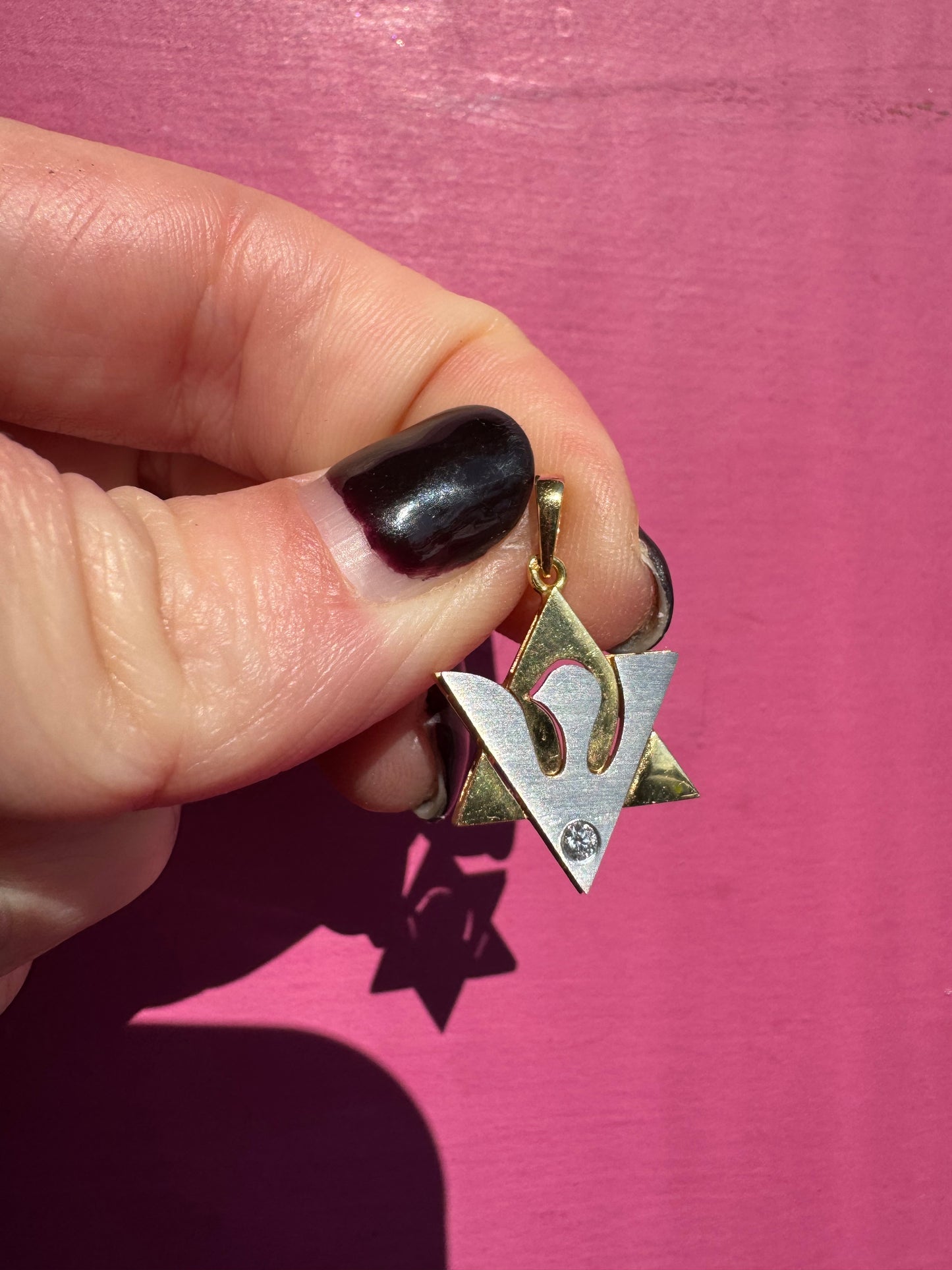 18k 2-tone and diamond shin/dove Star of David charm