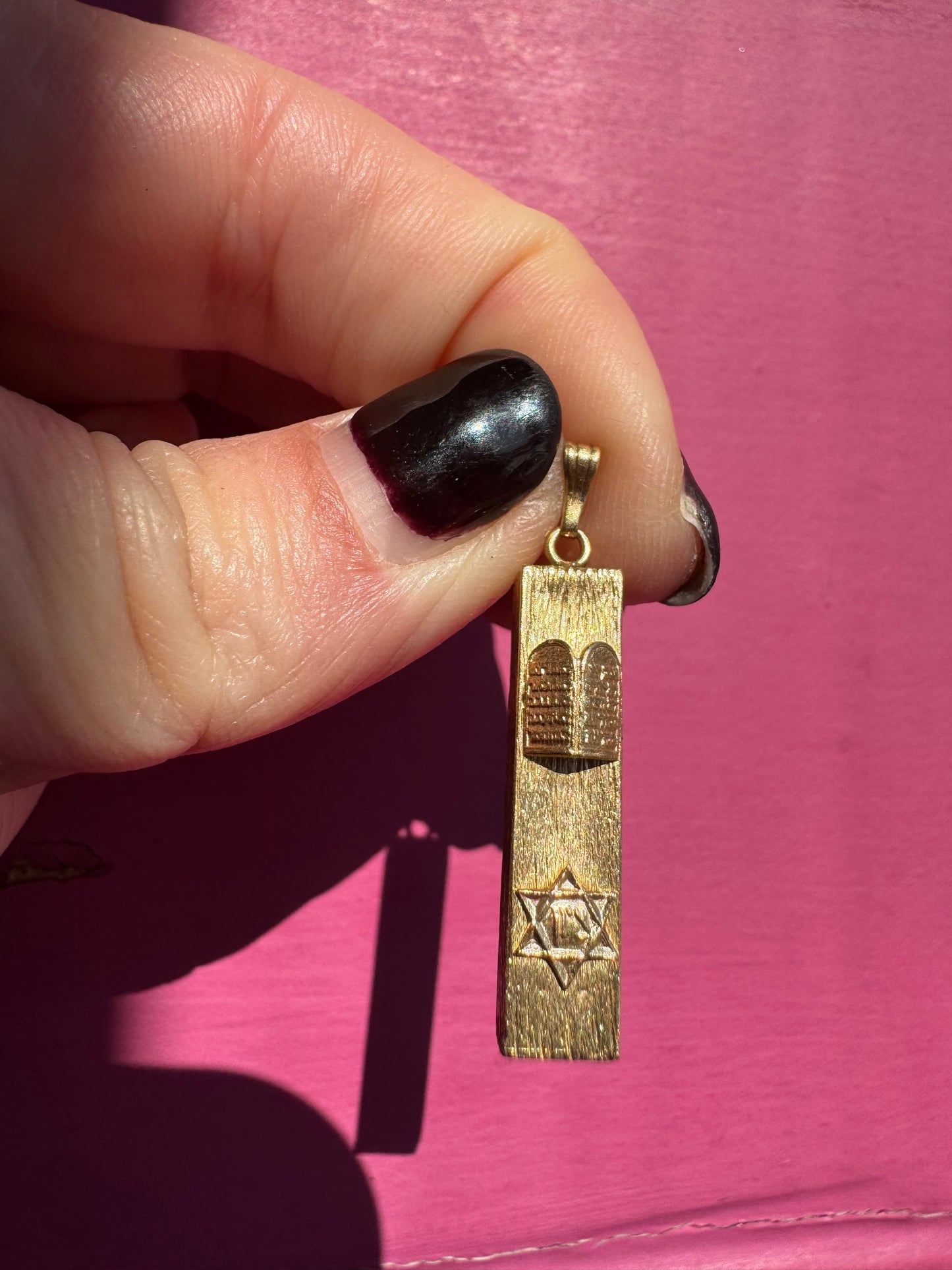 14k mezuzah charm with tablets and star
