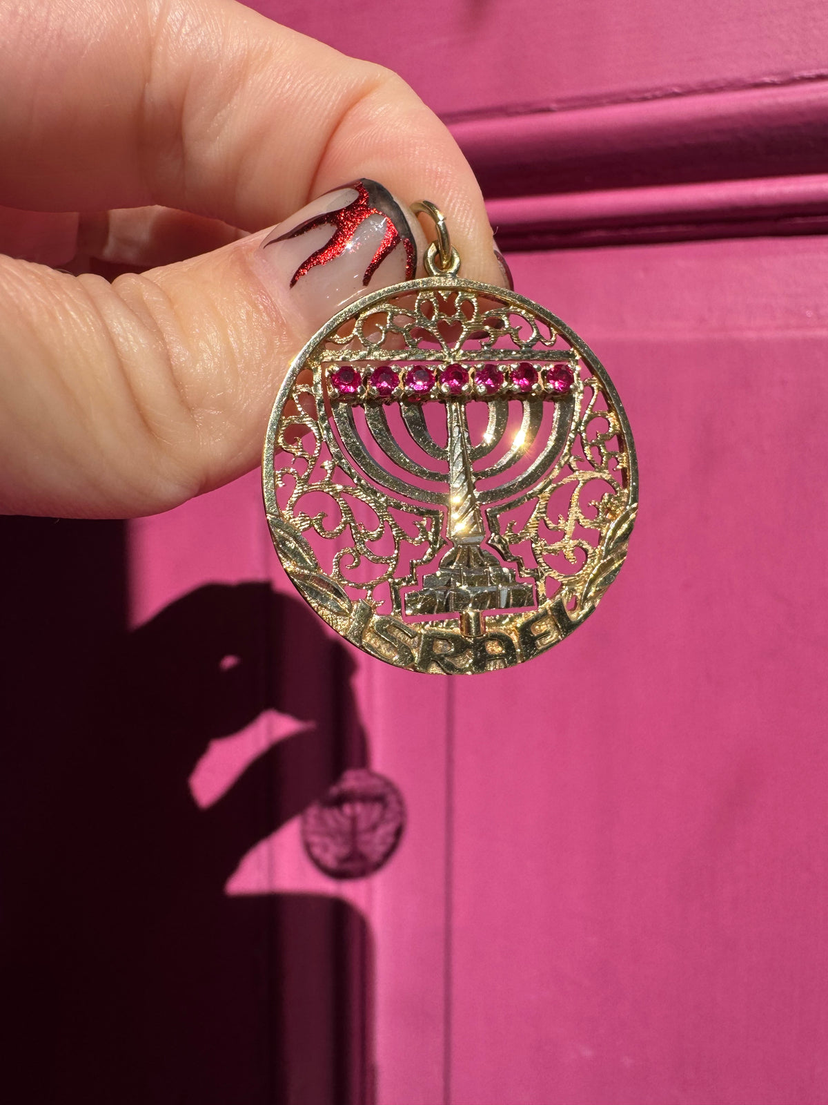 14k reversible menorah pendant