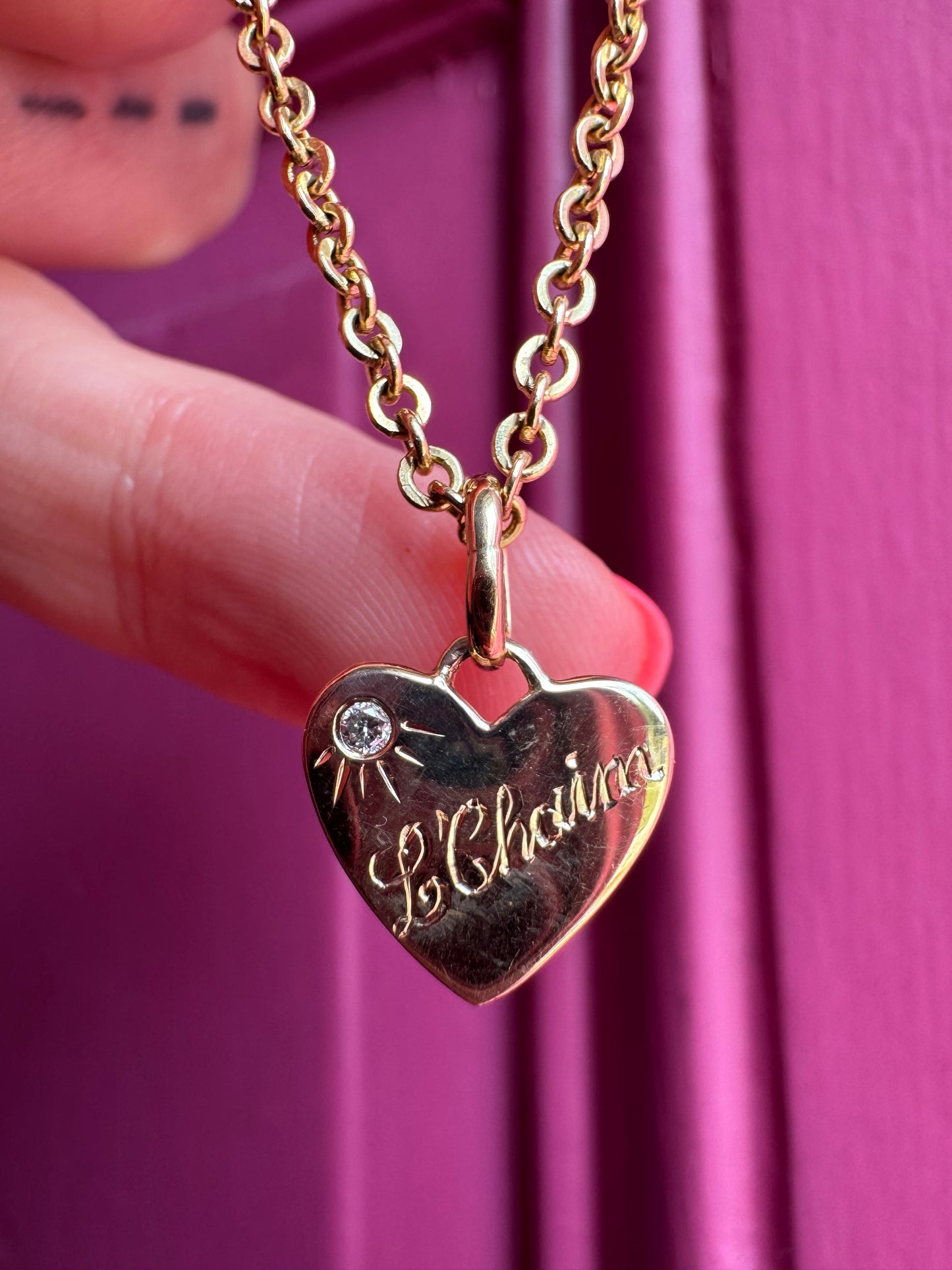 Handmade L’Chaim charm - 14k yellow gold and diamond