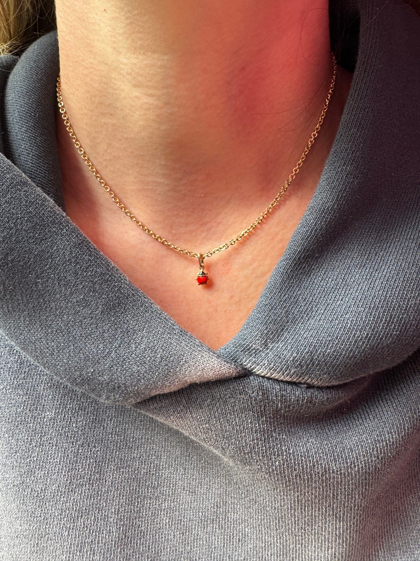 14k enamel ladybug charm - teeny size