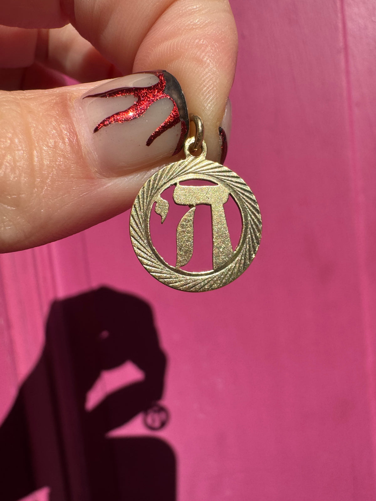 14k engine turned border chai charm