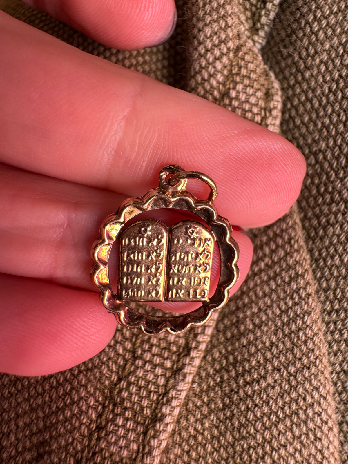 14k Hebrew tablets charm in frame