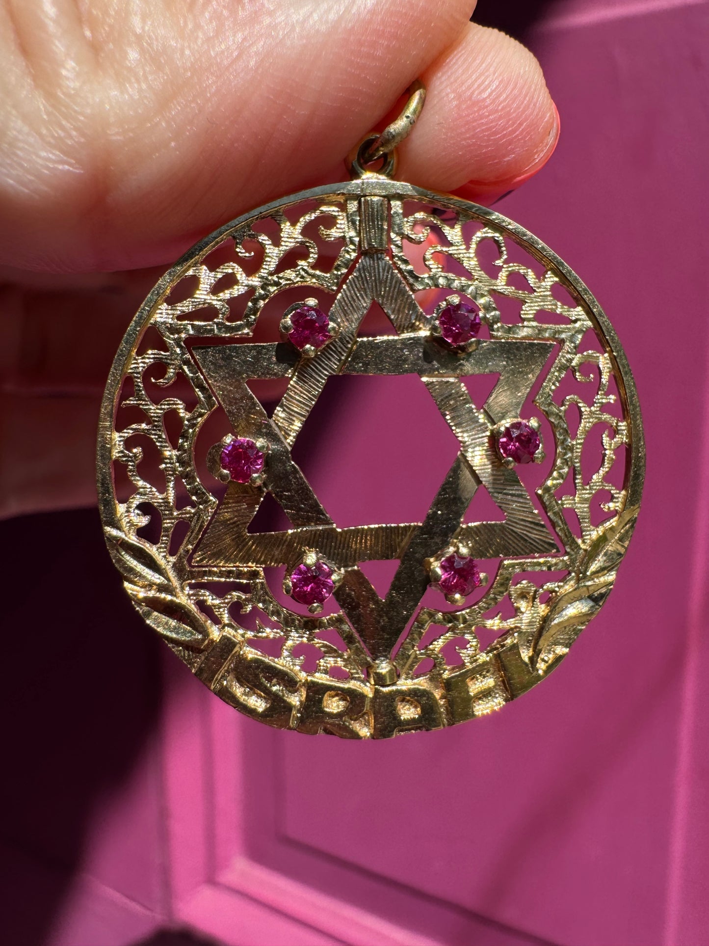 Reversible 14k ruby and turquoise Star of David pendant