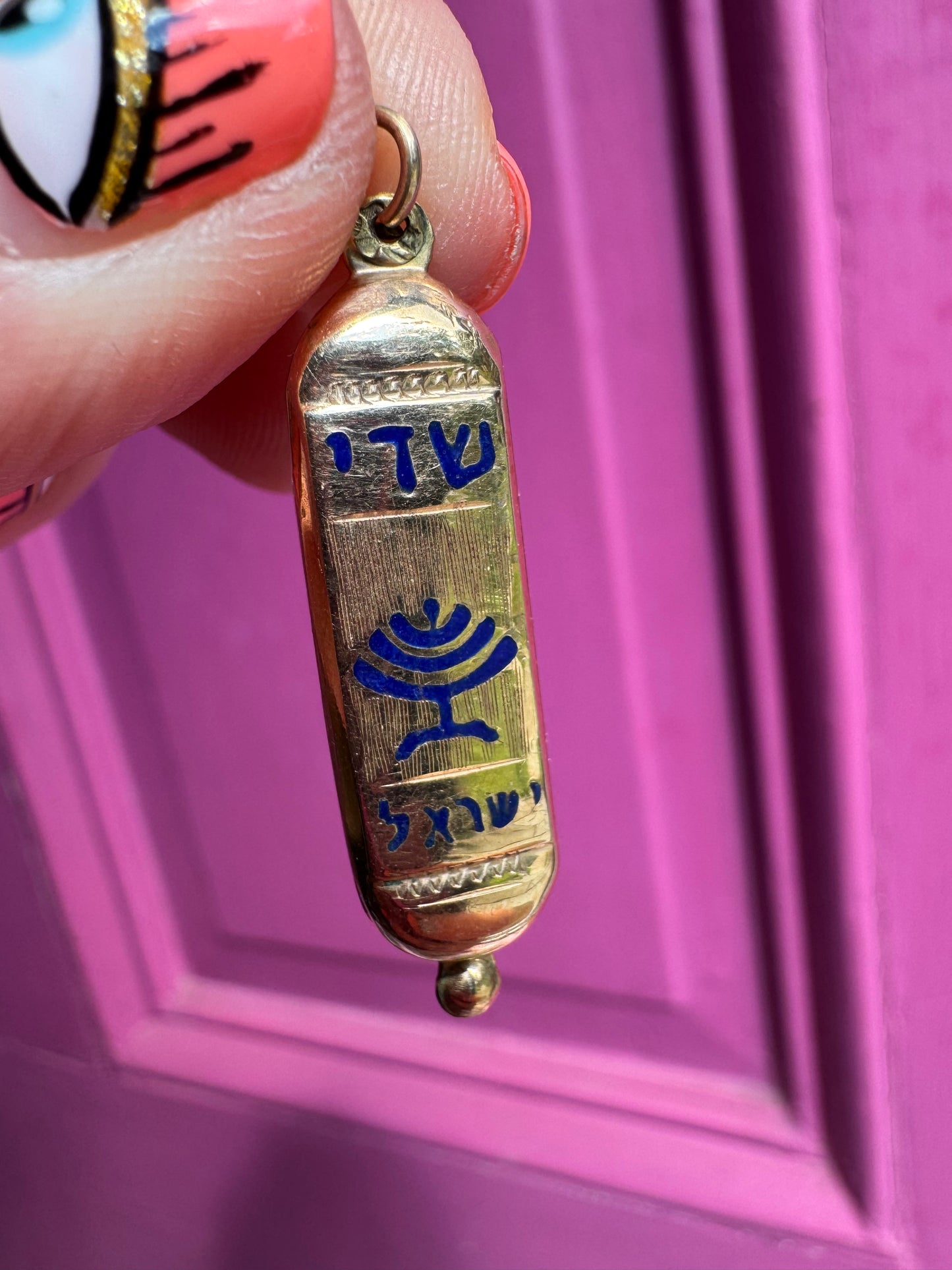14k enamel mezuzah charm
