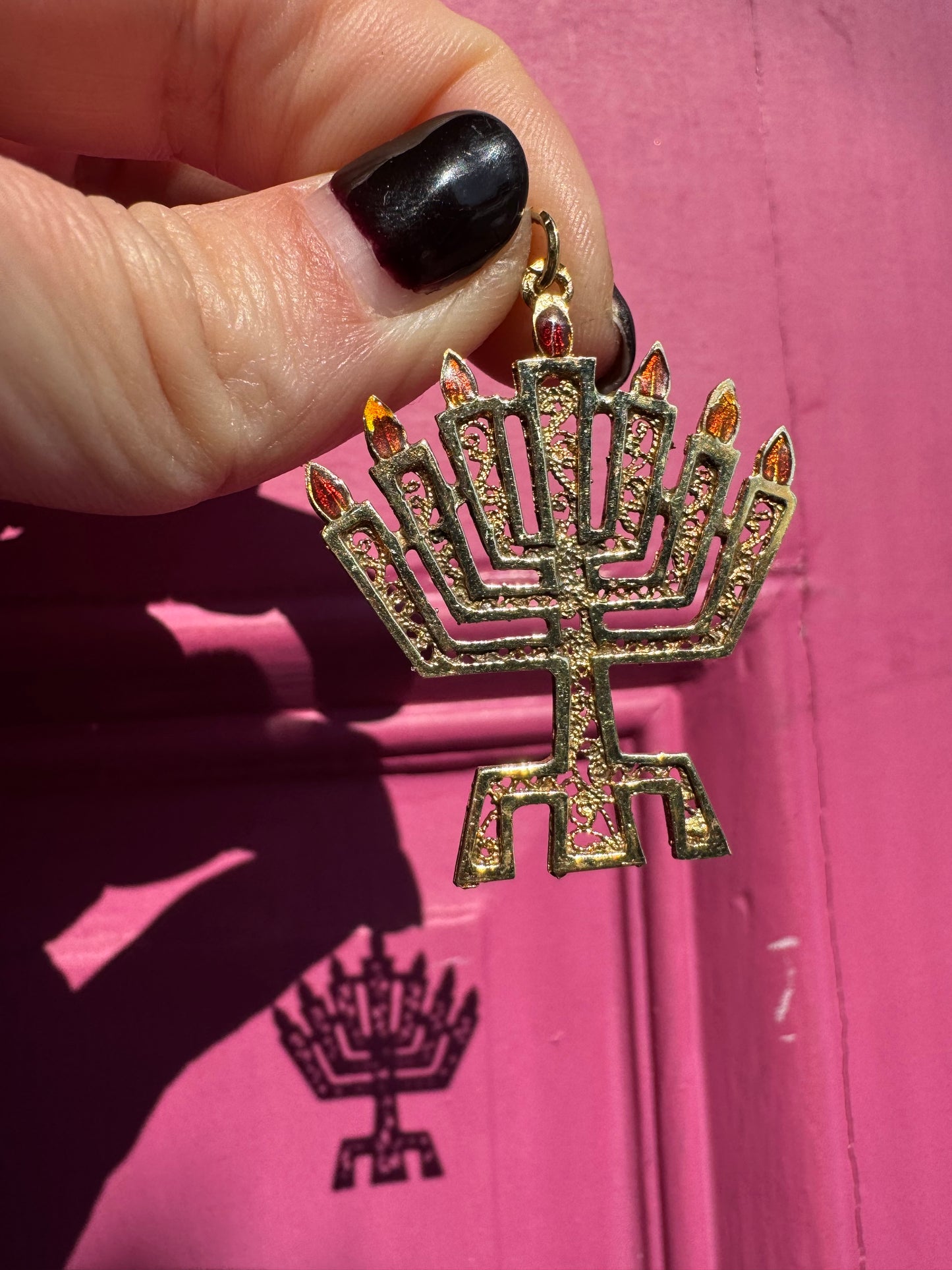 14k enamel vintage menorah pendant
