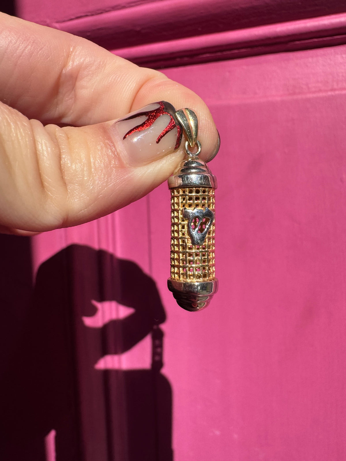 14k two tone mezuzah charm