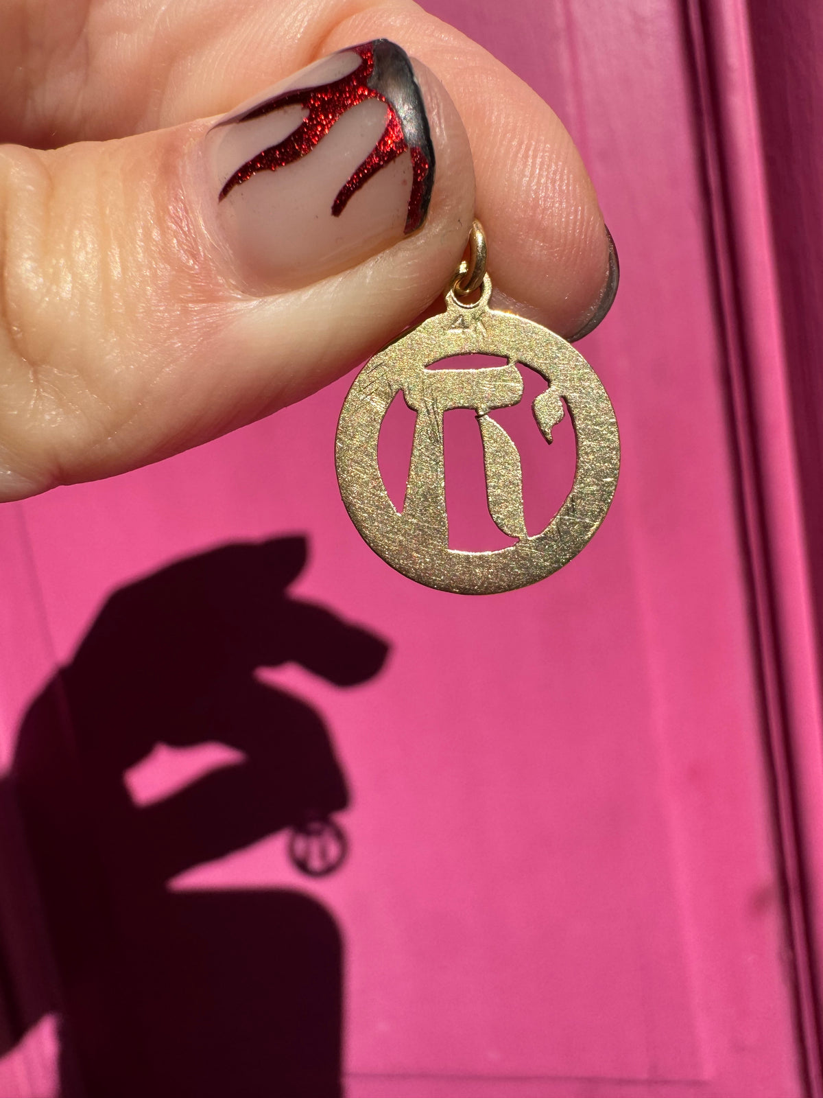 14k engine turned border chai charm